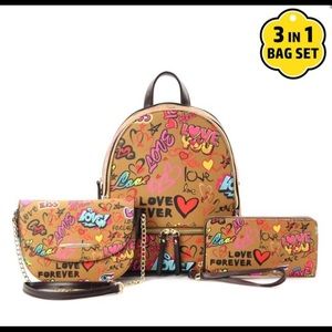 High fashion faux leather 3-in-1 Graffiti Backpack Set!